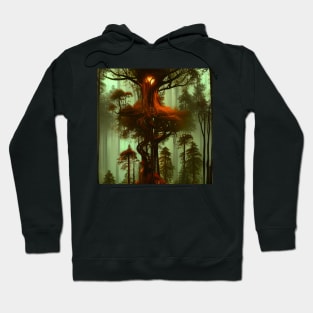 Magical Cottage Tree House with Lights in Forest, Scenery Nature Hoodie